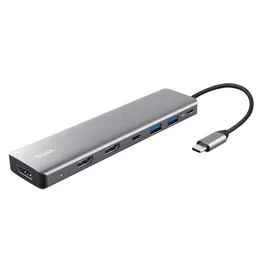 Docking usb tipo-c trust dalyx 2xusb 2xhdmi 1xdisplayport 1xusb tipo-c pd gris