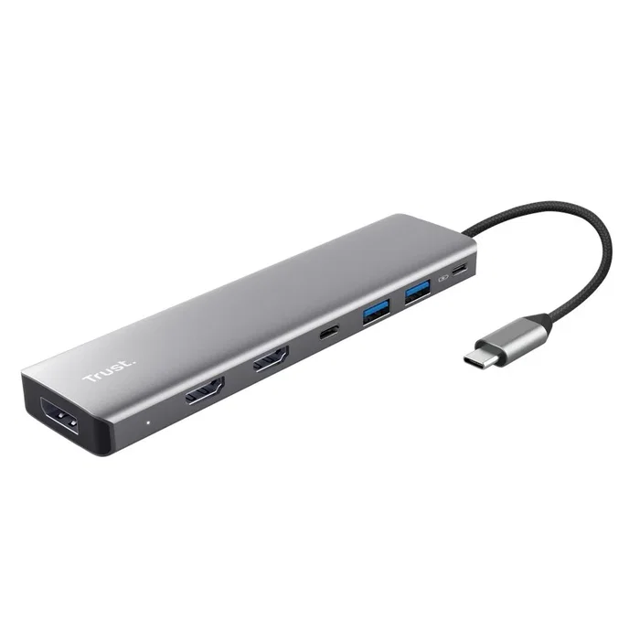 Docking usb tipo-c trust dalyx 2xusb 2xhdmi 1xdisplayport 1xusb tipo-c pd gris