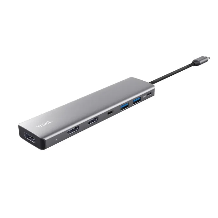 Docking usb tipo-c trust dalyx 2xusb 2xhdmi 1xdisplayport 1xusb tipo-c pd gris