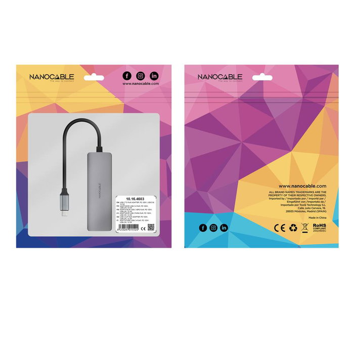 Nanocable Adaptador USB-C 3.1 a RJ45 Gigabit Ethernet 1000 Mbps con Power Delivery PD 100W Gris 18cm