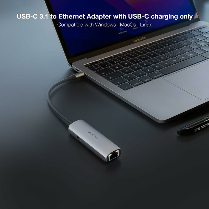 Nanocable Adaptador USB-C 3.1 a RJ45 con PD 100W, Gris Nanocable Adaptador USB-C 3.1 a RJ45 con PD 100W, Gris