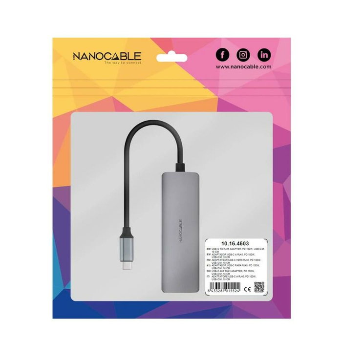 Nanocable Adaptador USB-C 3.1 a RJ45 con PD 100W, Gris Nanocable Adaptador USB-C 3.1 a RJ45 con PD 100W, Gris