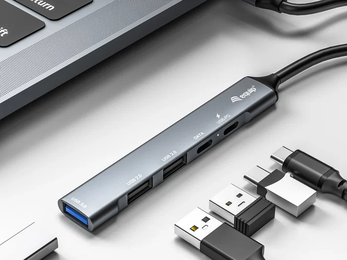 Equip 128962 Hub USB-C de 5 Puertos con PD 100W - 1x USB-C + 2x USB-A 3.0 + 2x USB 2.0 - 5 Gbps - Aluminio Plateado Equip 128962 Hub USB-C de 5 Puertos con PD 100W - 1x USB-C + 2x USB-A 3.0 + 2x USB 2.0 - 5 Gbps - Aluminio Plateado