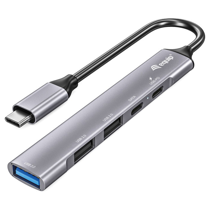 Equip Hub USB-C 5 Puertos con Carga PD 100W y Carcasa de Aluminio Plata Equip Hub USB-C 5 Puertos con Carga PD 100W y Carcasa de Aluminio Plata