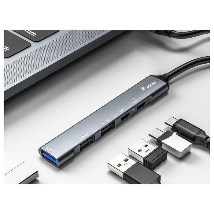 Equip Hub USB-C 5 Puertos con Carga PD 100W y Carcasa de Aluminio Plata Equip Hub USB-C 5 Puertos con Carga PD 100W y Carcasa de Aluminio Plata