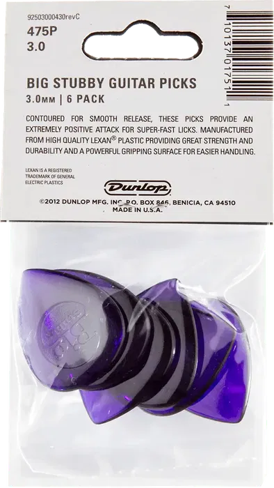 Dunlop Púas Big Stubby 3,00 Mm Nylon Pack 6