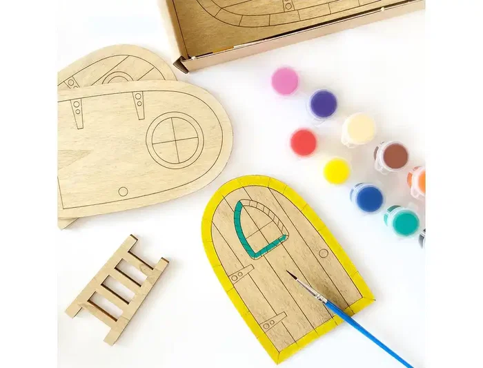 Wondee Kit para Colorear Figuras de Madera Sostenible con 12 Colores y Brochas para Niños, Fomenta Creatividad y Motricidad