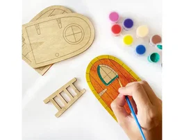 Wondee Kit para Colorear Figuras de Madera Sostenible con 12 Colores y Brochas para Niños, Fomenta Creatividad y Motricidad