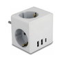 DeLOCK Multi Enchufe Cúbico de 3 tomas con protección para niños y USB blanco