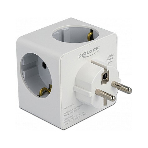 DeLOCK Multi Enchufe Cúbico de 3 tomas con protección para niños y USB blanco