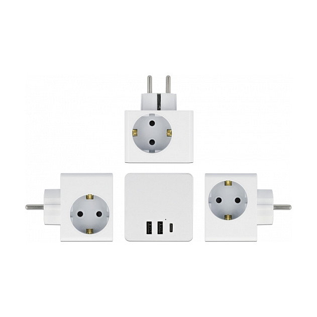 DeLOCK Multi Enchufe Cúbico de 3 tomas con protección para niños y USB blanco