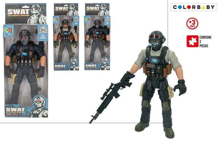 Color Baby Figura Articulada Soldado Comando Swat con Chaleco Antibalas y Metralleta, 30 cm - Modelos Surtidos