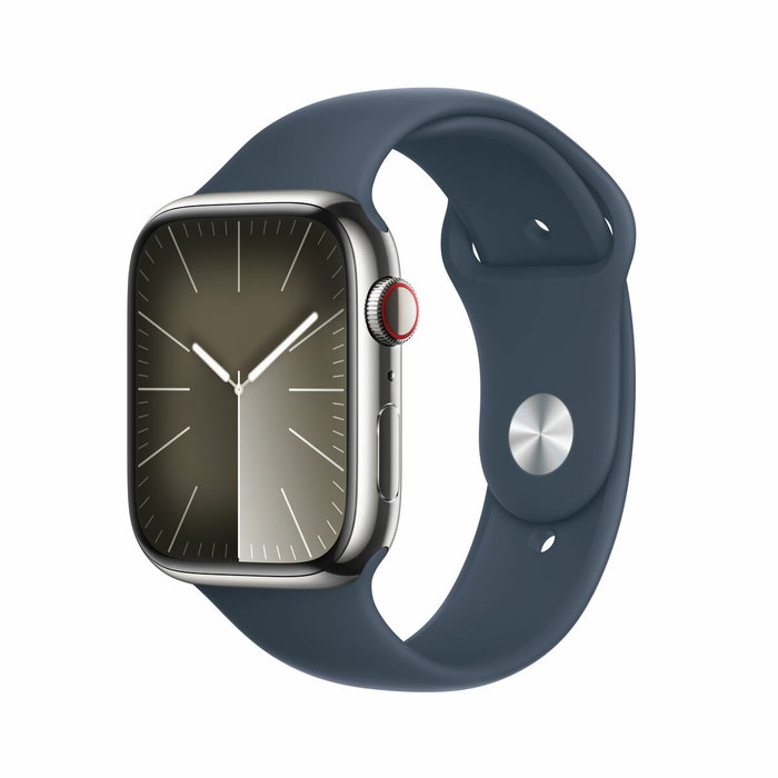 Apple Watch Series 9 GPS + Cellular 45mm Caja Acero Plata Correa Azul Tempestad S/M - Neutro Carbono Apple Watch Series 9 GPS + Cellular 45mm Caja Acero Plata Correa Azul Tempestad S/M - Neutro Carbono