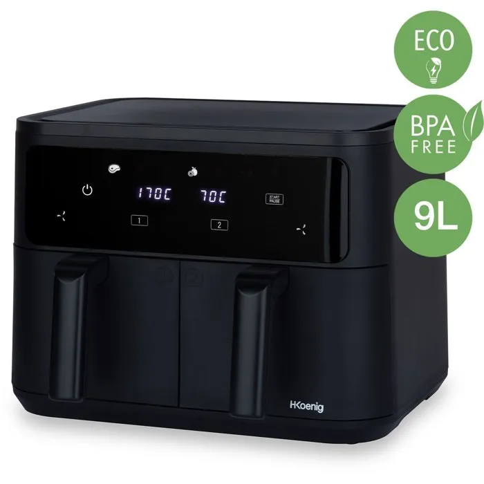 Hkoenig Freidora sin aceite FRY900 - Capacidad 9 L (Doble tanque 4.5 L) - 8 programas de cocción - 2400 W