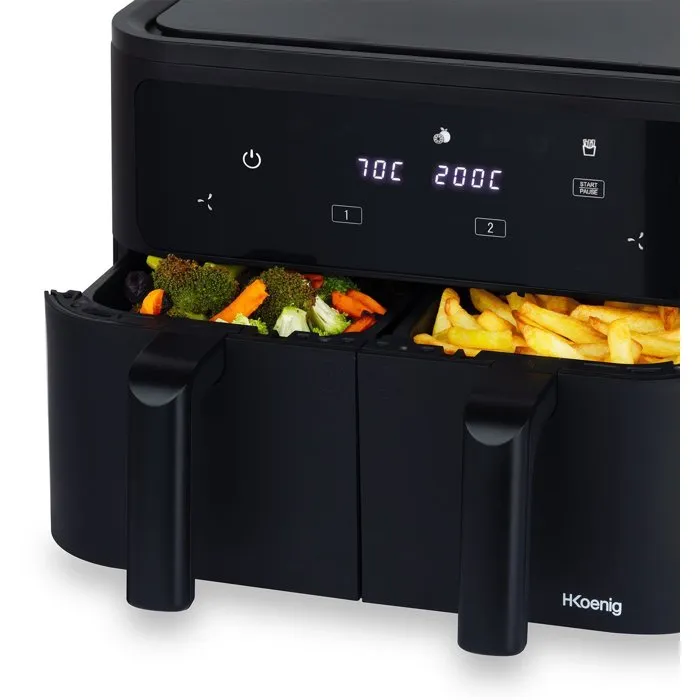 Hkoenig Freidora sin aceite FRY900 - Capacidad 9 L (Doble tanque 4.5 L) - 8 programas de cocción - 2400 W