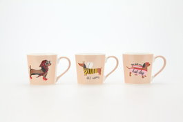 DKD Home Decor Tazas de Porcelana Perro Surtido Beige 400ml