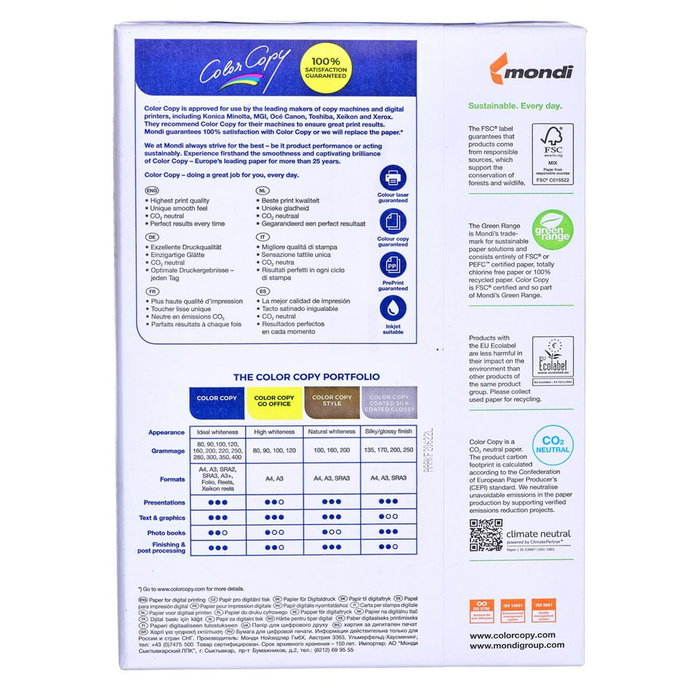 Color Copy Papel Reprográfico DIN A4 200g - 250 Hojas Blanco Satinado