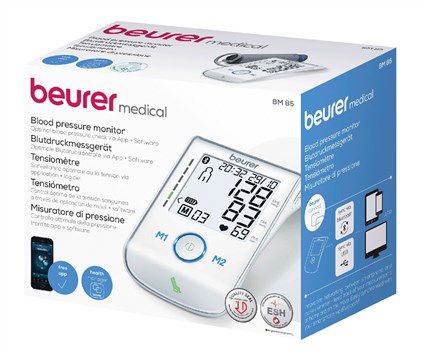 Beurer BM-85 Tensiómetro de Brazo con Bluetooth, Pantalla XL y Medición de Inflación, Clínicamente Probado