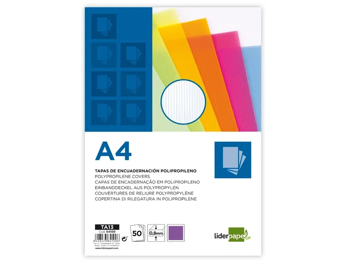 Liderpapel Tapa Encuadernacion Polipropileno Ondulado A4 0.8 mm Violeta Paquete 50 Unidades