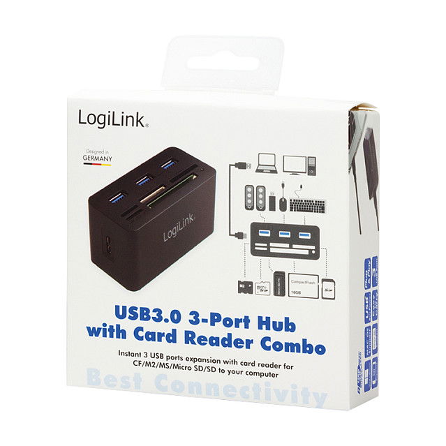 LogiLink CR0042 Hub USB 3.0 de 3 Puertos con Lector de Tarjetas All-in-One