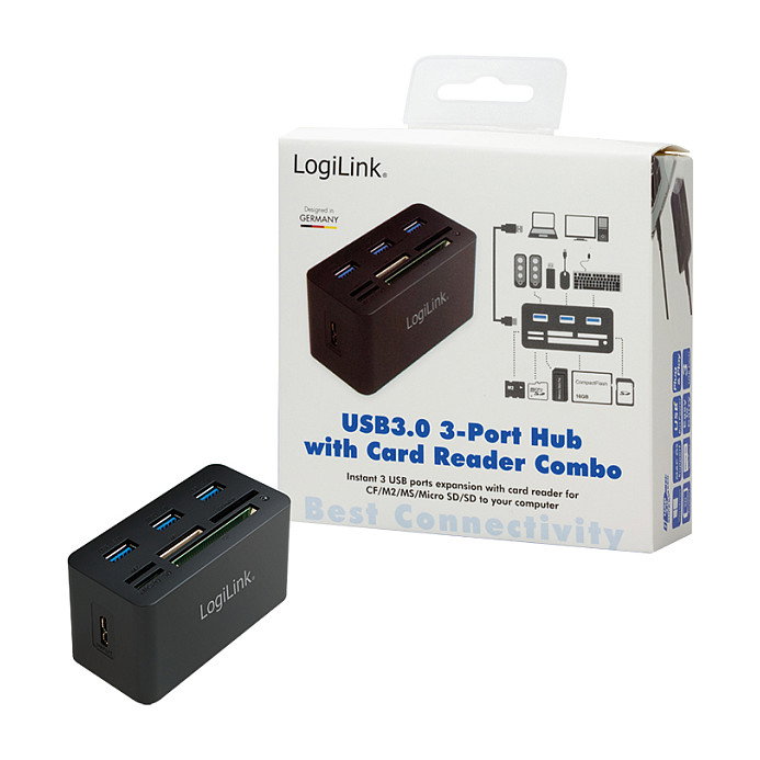 LogiLink CR0042 Hub USB 3.0 con 3 puertos y lector de tarjetas LogiLink CR0042 Hub USB 3.0 con 3 puertos y lector de tarjetas