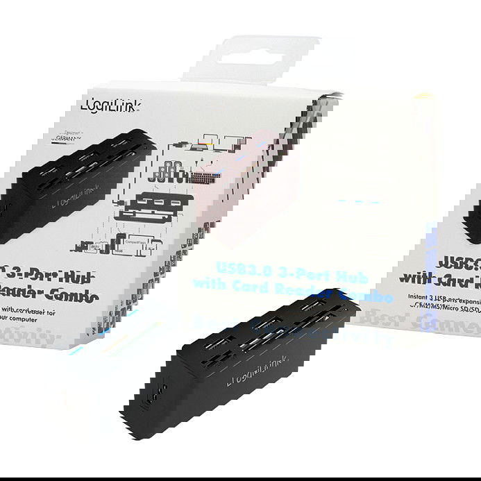 LogiLink CR0042 Hub USB 3.0 de 3 Puertos con Lector de Tarjetas All-in-One