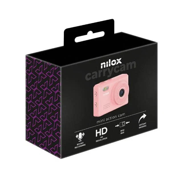 Nilox NXACCARRYCAMPK Cámara Deportiva de Acción HD 2MP CMOS con Pantalla LCD 0.96", Peso 18g, Color Rosa