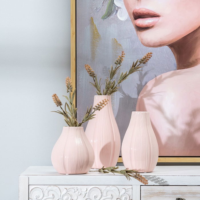 Jarrón Rosa Cerámica Decoración 15 X 14 X 15 cm (Set de 2)