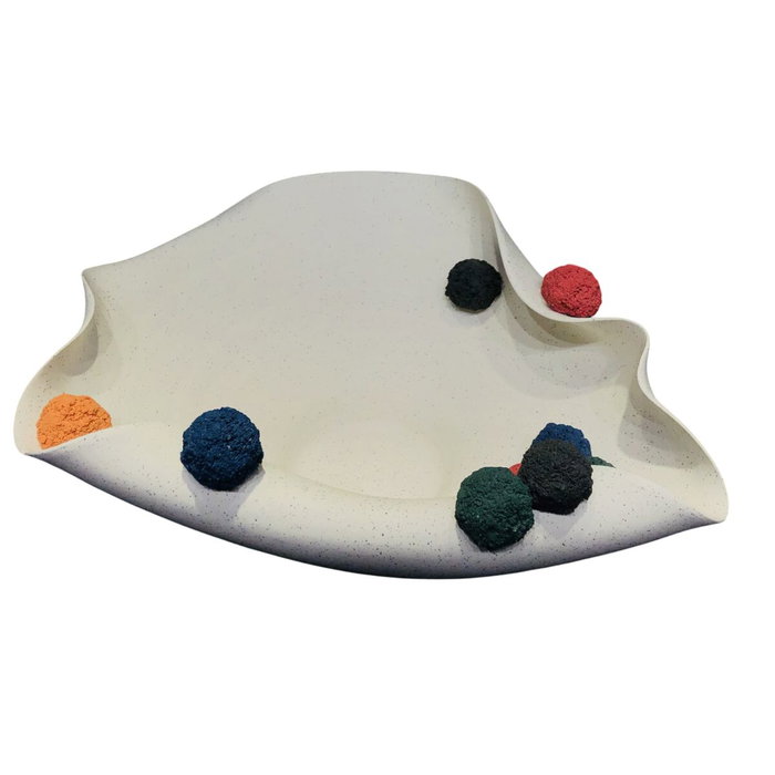 DKD Home Decor Centro de Mesa de Cerámica con Pompones Blanco