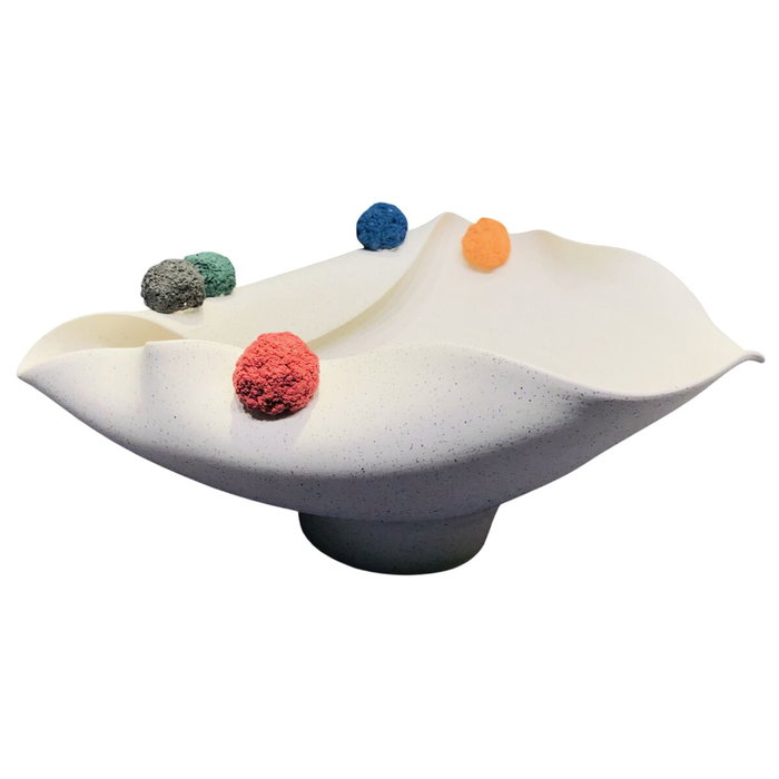 DKD Home Decor Centro de Mesa de Cerámica con Pompones Blanco