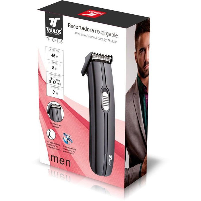 Thulos Recortadora de Pelo Recargable TH-CP105 con Guías de Corte 3-12mm, Luz Indicadora y Aceite, 45 Min Autonomía