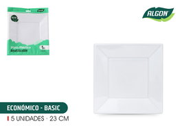 Algon Set 5 Platos Cuadrados Plástico Eco 23 cm (36 Unidades)