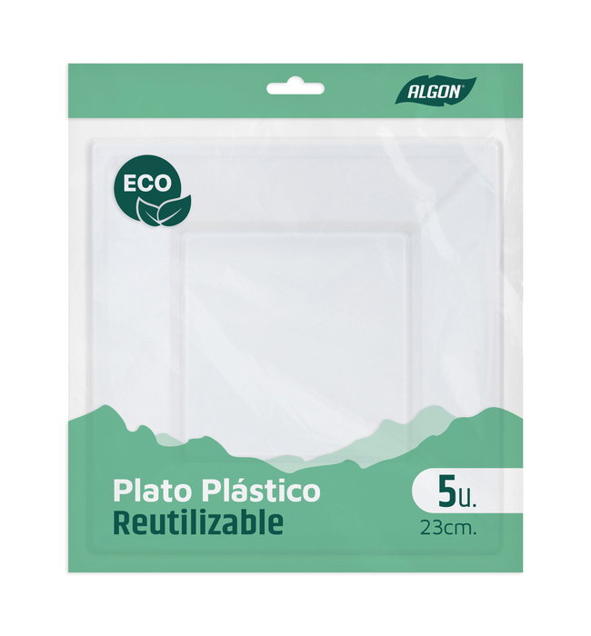 Algon Set 5 Platos Cuadrados Plástico Eco 23 cm (36 Unidades)