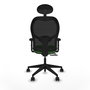 Silla de oficina Alocén con mecanismo Sincro/Traslack tapizada con Tela color Verde y malla color Negro. Equipada con lumbar 1D, Brazos 2D, Cabecero Fijo y Ruedas 65mm nailon