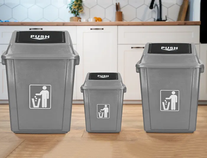 Q-connect Papelera Contenedor Plástico con Tapa de Balancín 58 Litros Gris 470x330x760 mm