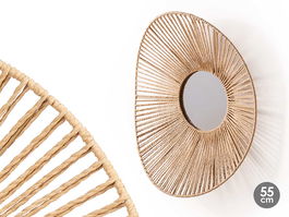 Giftdecor Espejo Oval Vuelo Cuerda 55 cm Metal Vidrio Natural (Set de 4)