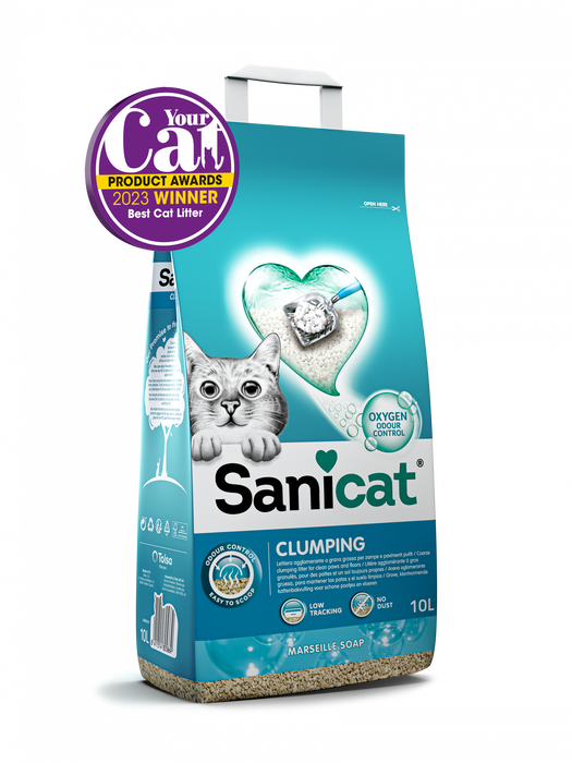 Sanicat Clumping Marsella 16lt, Oxígeno Activo, Aroma Jabón de Marsella, Arena para Gatos