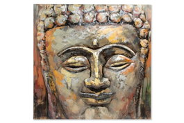 DKD Home Decor Cuadro Buda Pintado a Mano Madera y Metal 80x80x7 cm