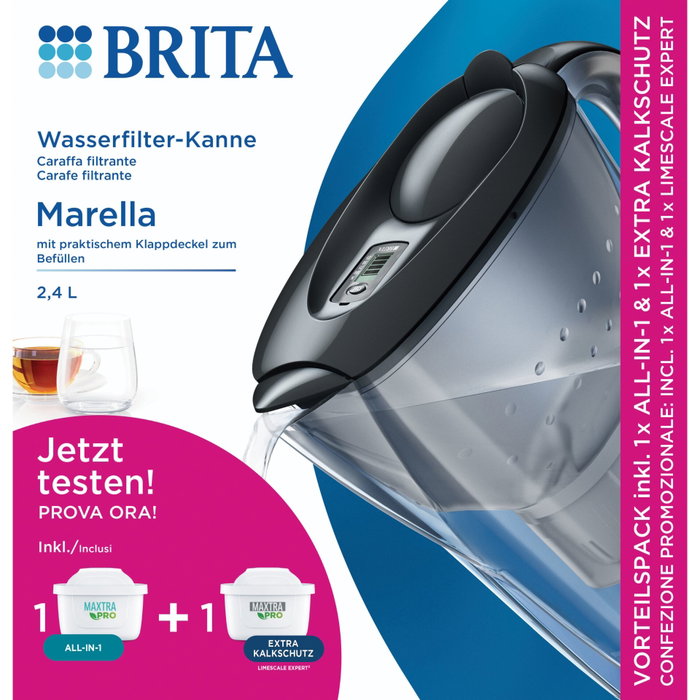 Brita Marella Jarra Filtrante Grafito con 1x All-in-1 y 1x Protección Extra contra la Cal Brita Marella Jarra Filtrante Grafito con 1x All-in-1 y 1x Protección Extra contra la Cal