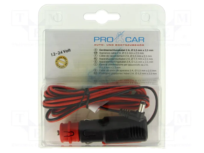 PRO CAR Alimentador de coche con enchufe DC 5,5/2,5, 2A, negro PRO CAR Alimentador de coche con enchufe DC 5,5/2,5, 2A, negro