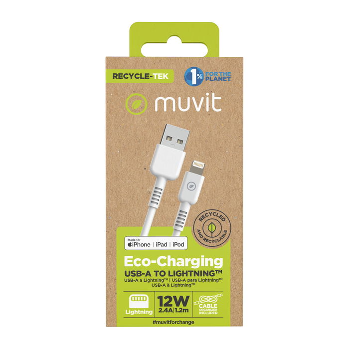 muvit for change cable USB a Lightning MFI 2,4A/12W 1,2m blanco muvit for change cable USB a Lightning MFI 2,4A/12W 1,2m blanco