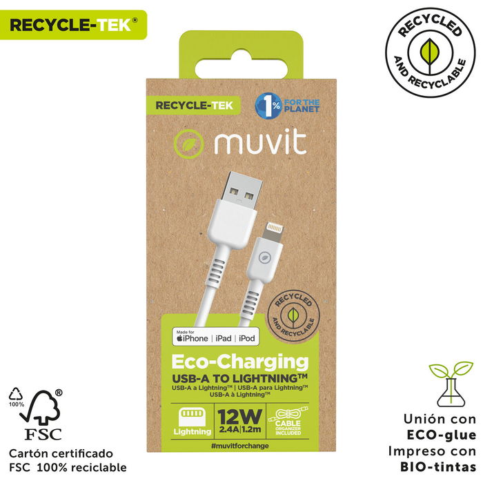 muvit for change cable USB a Lightning MFI 2,4A/12W 1,2m blanco muvit for change cable USB a Lightning MFI 2,4A/12W 1,2m blanco