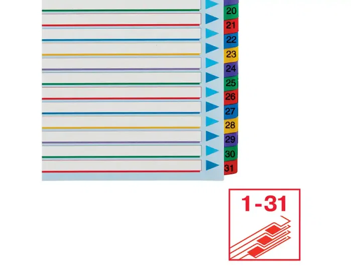 Esselte Índice de Cartulina Mylar Borrable Numérico A4+ Pestañas 1-31