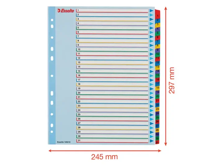 Esselte Índice de Cartulina Mylar Borrable Numérico A4+ Pestañas 1-31