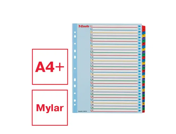 Esselte Índice de Cartulina Mylar Borrable Numérico A4+ Pestañas 1-31
