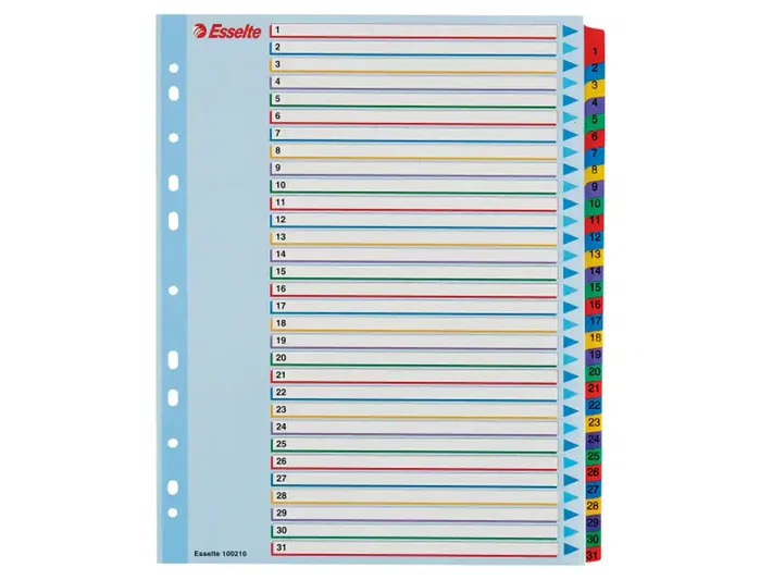 Esselte Índice de Cartulina Mylar Borrable Numérico A4+ Pestañas 1-31