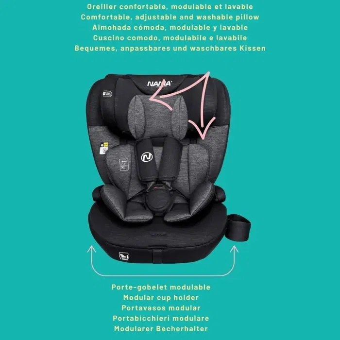 Nania Silla de coche Isofix MILANO Grupo 1/2/3 I-size con reductor Negro