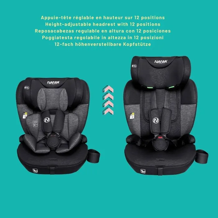 Nania Silla de coche Isofix MILANO Grupo 1/2/3 I-size con reductor Negro