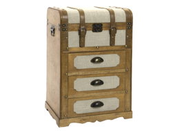 DKD Home Decor Cajonera de Madera y Poliéster Borreguito Marrón/Beige