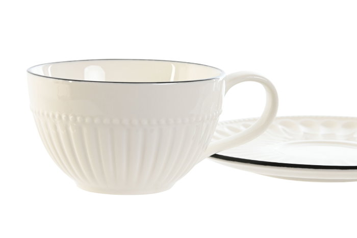 DKD Home Decor Conjunto de Taza y Platillo Lovin White 24, Porcelana, Blanco y Negro